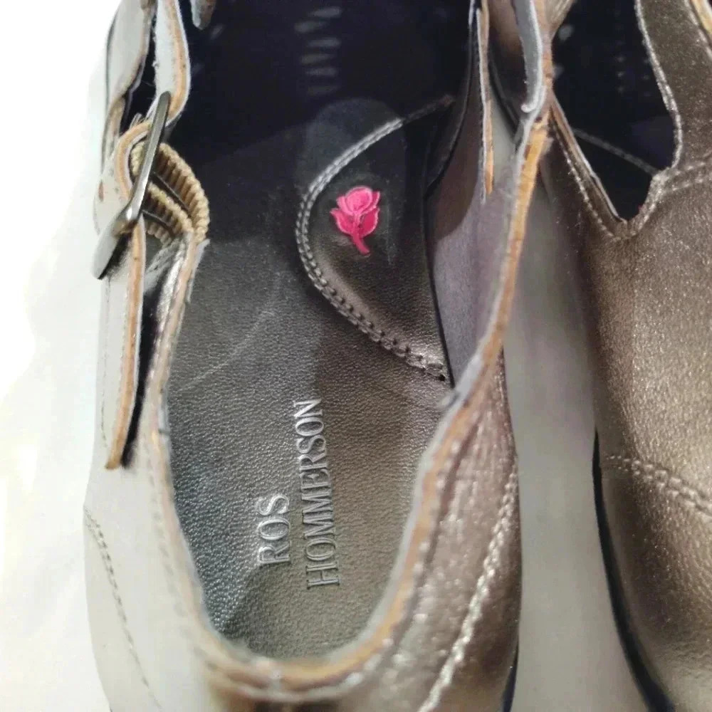 Ros Hommerson Cameo Mary Janes Pewter Leather W/ Box 7 Wide 7WW Maryjane - Picture 11 of 15